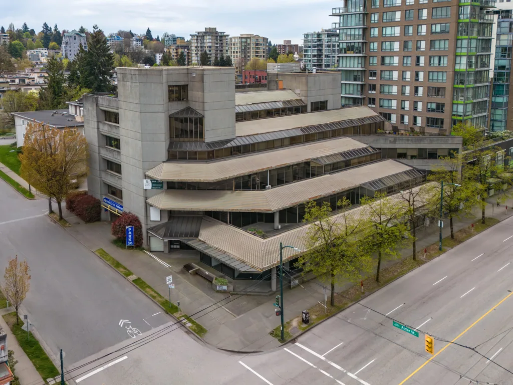 1212 West Broadway office and retail building exterior from Alder Street