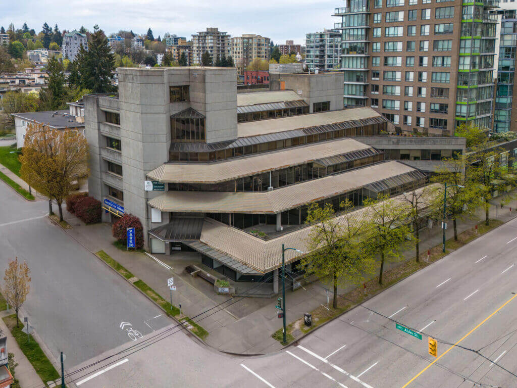 1212 West Broadway office and retail building exterior from Alder Street