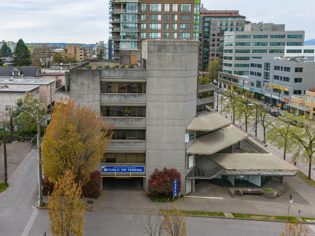 1212 West Broadway parking entrance and west side of building