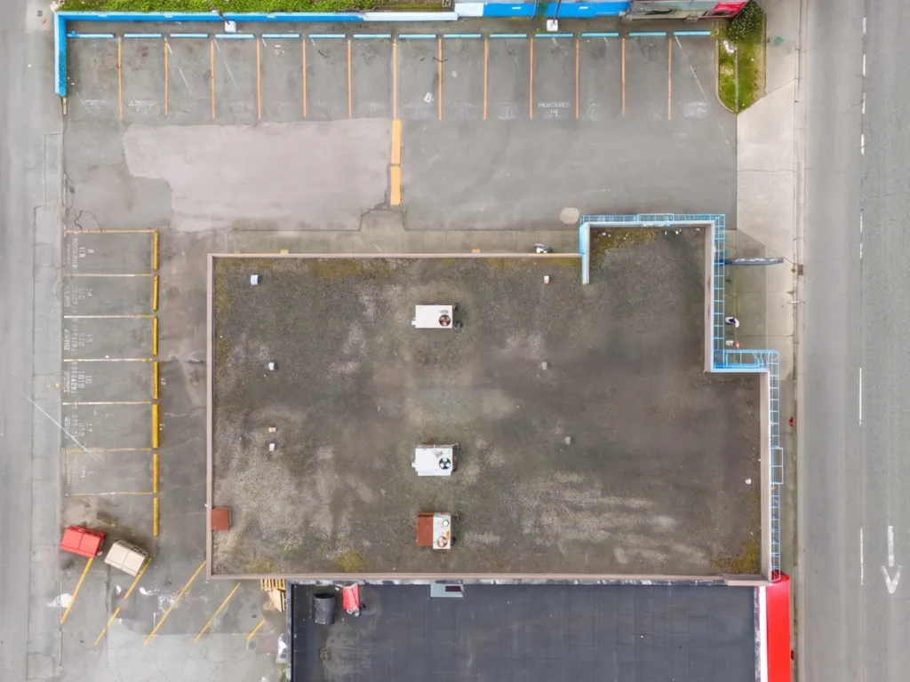 1862 West Broadway overhead view showing rooftop and rear parking lot