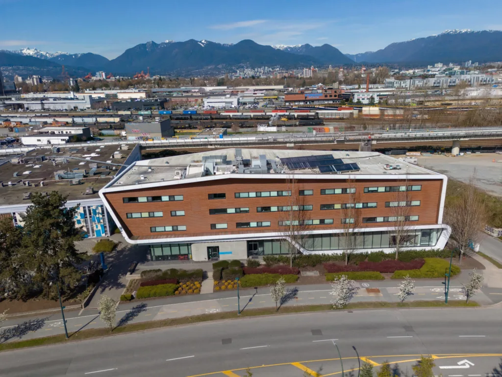 Centre for Digital Media at 685 Great Northern Way with North Shore mountains