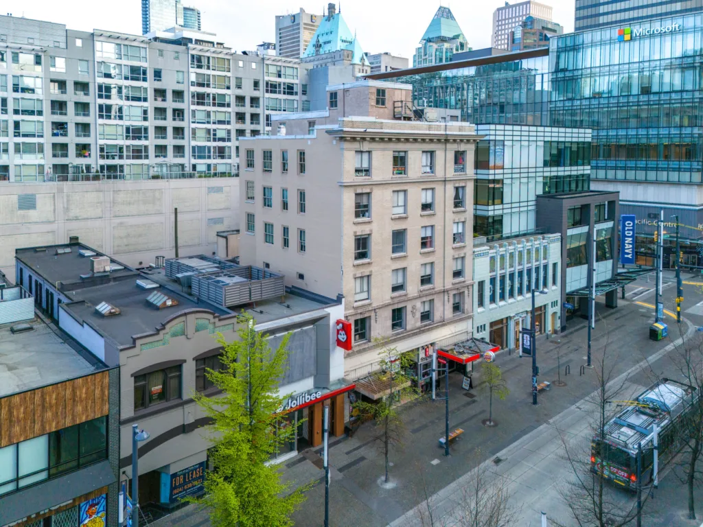 Medical Arts building aerial view at 821-829 Granville Street near Pacific Centre, downtown Vancouver