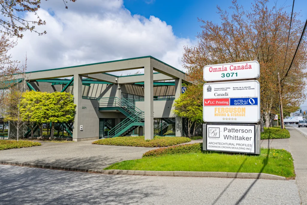 Omnia Centre front entrance and tenant directory sign at 3071 No. 5 Road Richmond