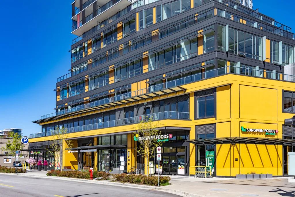 One Park Richmond retail frontage with Sungiven Foods Market on Buswell Street