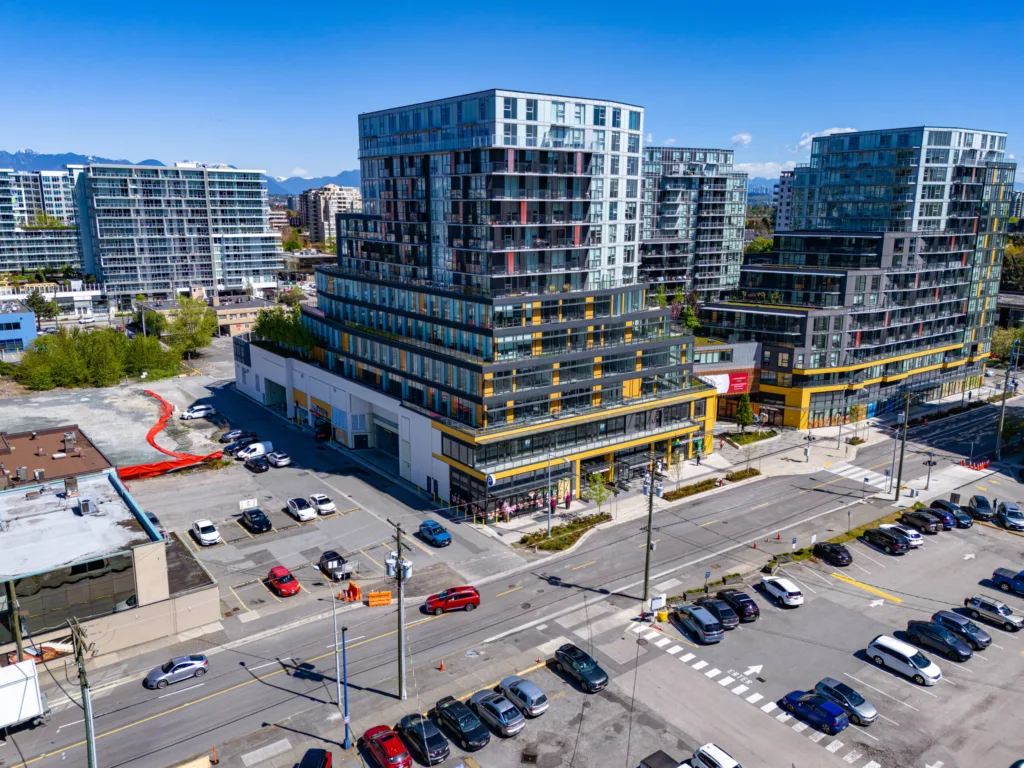 Aerial view of One Park Richmond mixed-use development at 8119 Park Road