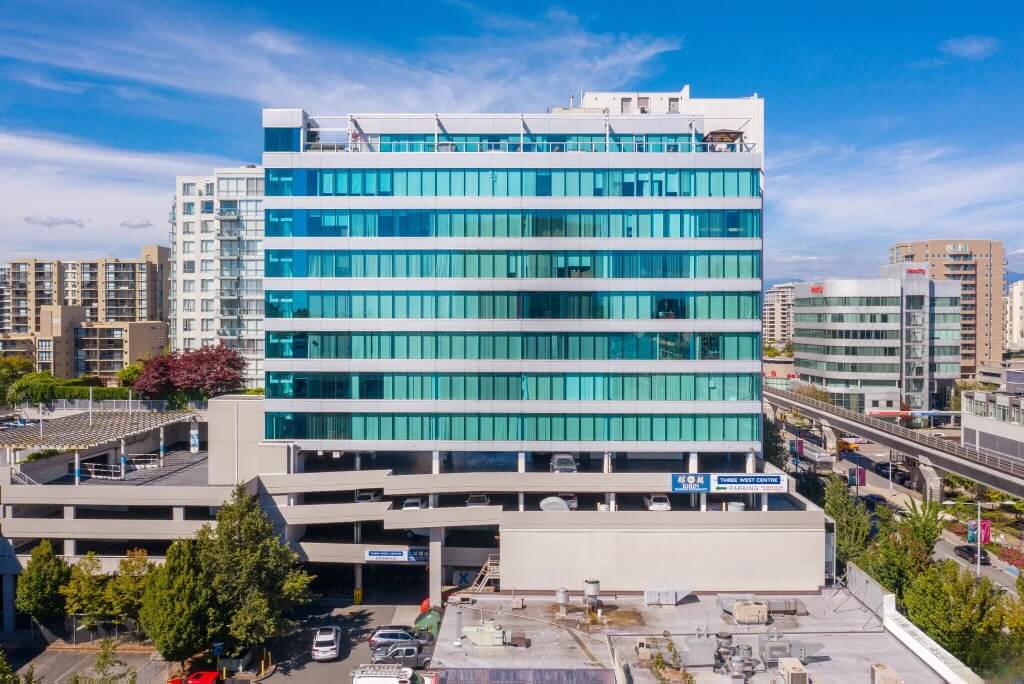 Three West Centre aerial view from southwest, Richmond BC