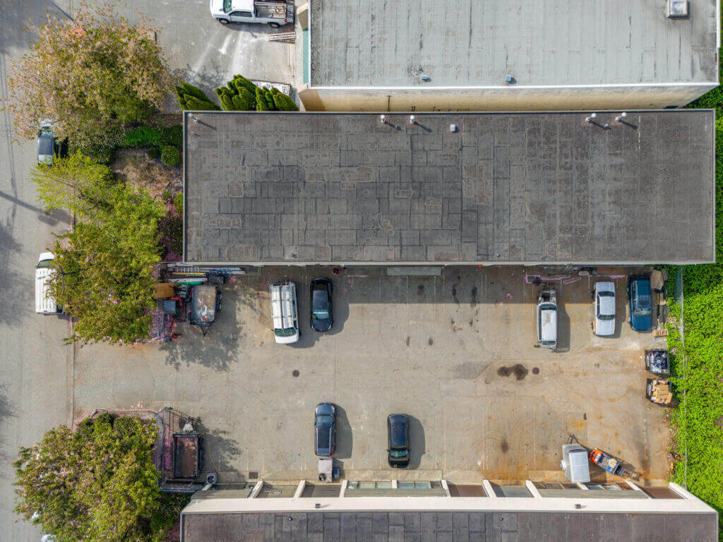 Valmont Building overhead view of two warehouse buildings with surface parking at Valmont Way Richmond