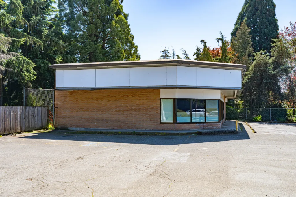 Brick exterior and side window of 8000 No 3 Road retail building