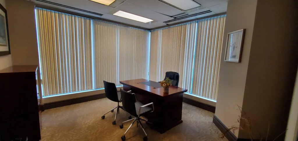 City Square Unit 475 private office with desk and window blinds