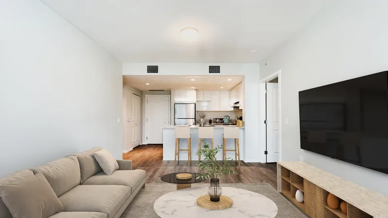 Lelem Village Acadia Rd living and dining area with kitchen island
