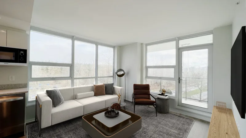 Lelem Village Shortcut Rd living room with large windows and park views