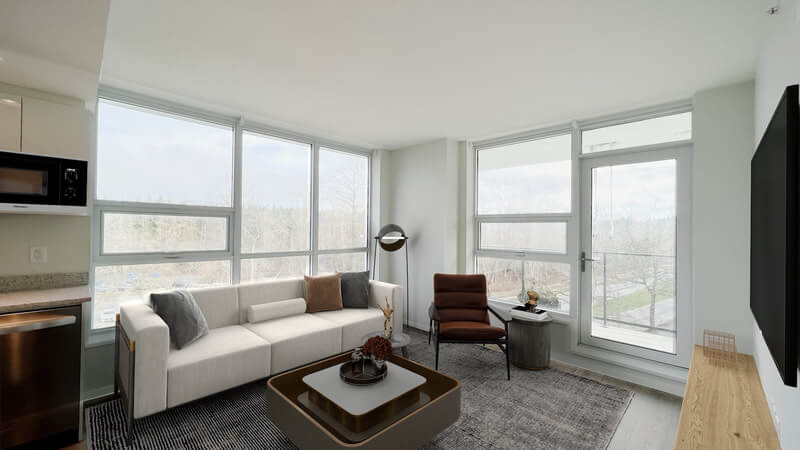 Lelem Village Shortcut Rd living room with large windows and park views