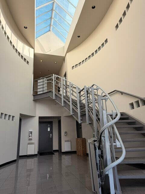 Lobby atrium with skylight and staircase at 1737 West 3rd Avenue