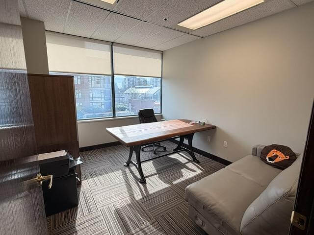 Private office with south-facing window in Unit 433 at 5811 Cooney Road